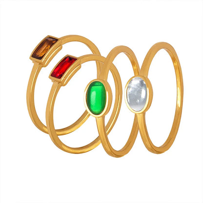 Wholesale Jewelry Simple Style Geometric Titanium Steel Glass Zircon 18K Gold Plated Inlay Rings