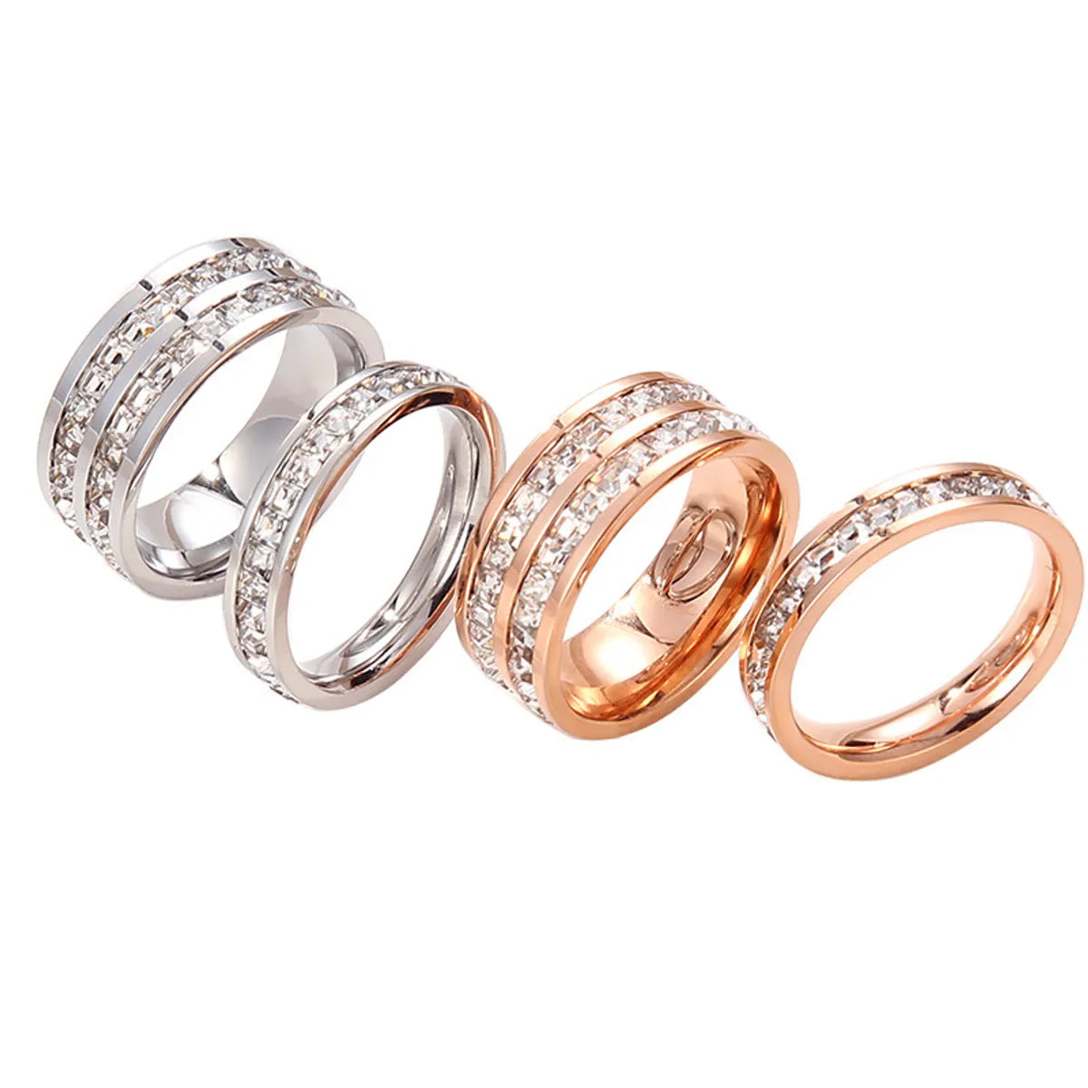 Simple Style Geometric Titanium Steel Gold Plated Rhinestones Rings 1 Piece