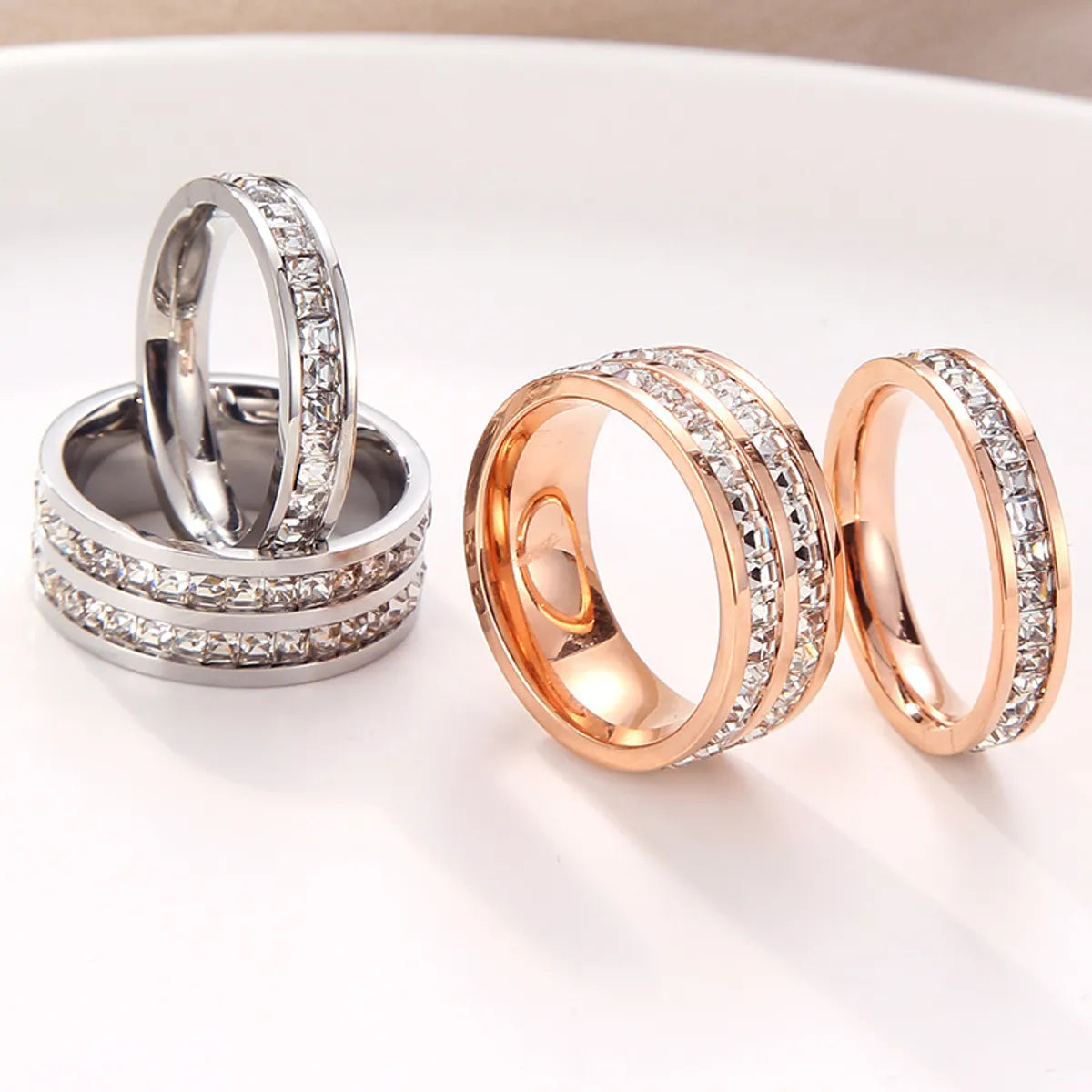 Simple Style Geometric Titanium Steel Gold Plated Rhinestones Rings 1 Piece