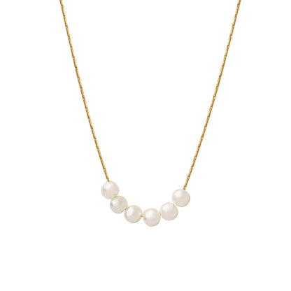 Simple Style Geometric Titanium Steel Inlay Artificial Pearls 18k Gold Plated Necklace