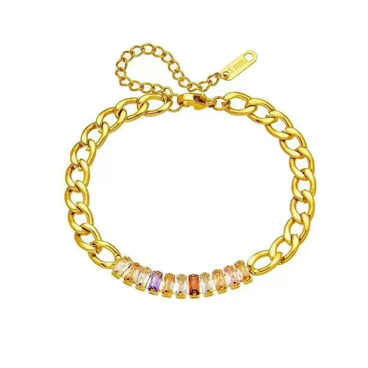 Simple Style Geometric Titanium Steel Inlay Rhinestones 18k Gold Plated Bracelets