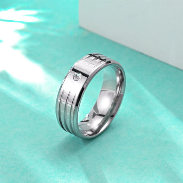 Simple Style Geometric Titanium Steel Inlay Zircon Men'S Rings