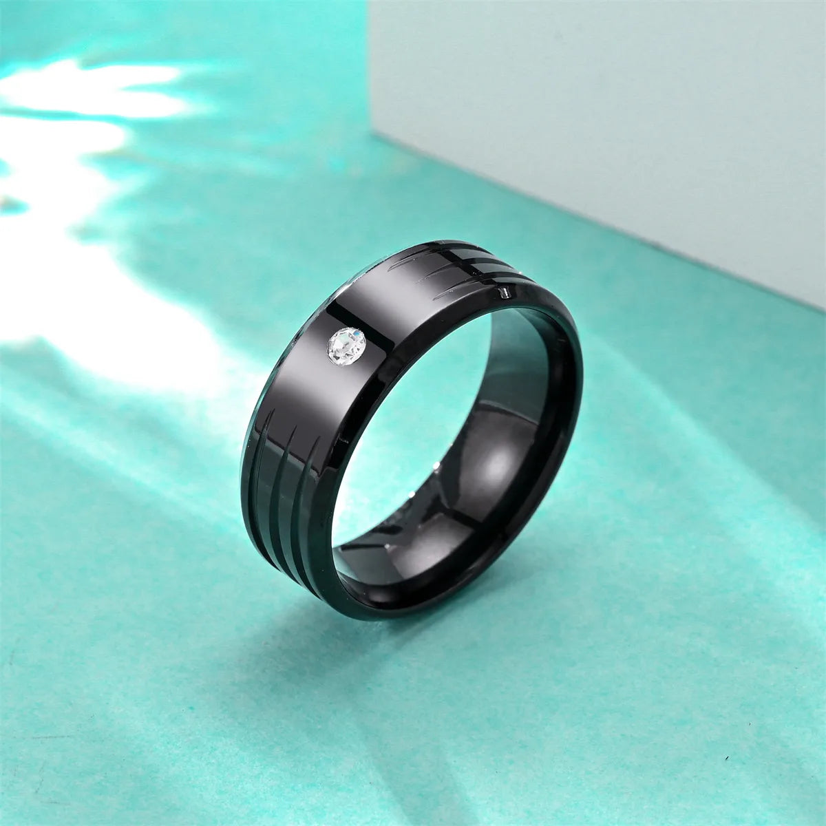 Simple Style Geometric Titanium Steel Inlay Zircon Men'S Rings