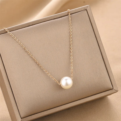 Simple Style Geometric Titanium Steel Plating Artificial Pearls Necklace