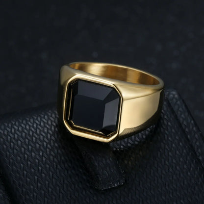 Simple Style Geometric Titanium Steel Plating Inlay Artificial Gemstones Men'S Rings