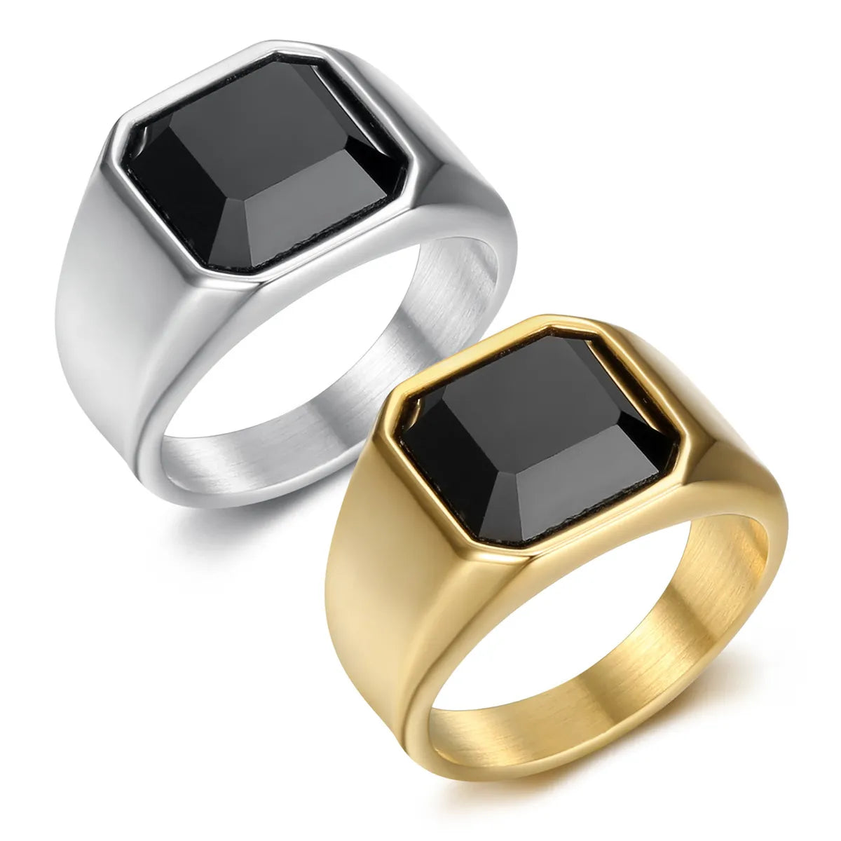 Simple Style Geometric Titanium Steel Plating Inlay Artificial Gemstones Men'S Rings