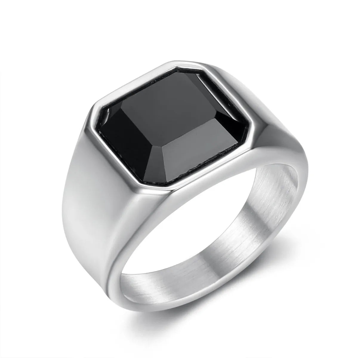 Simple Style Geometric Titanium Steel Plating Inlay Artificial Gemstones Men'S Rings