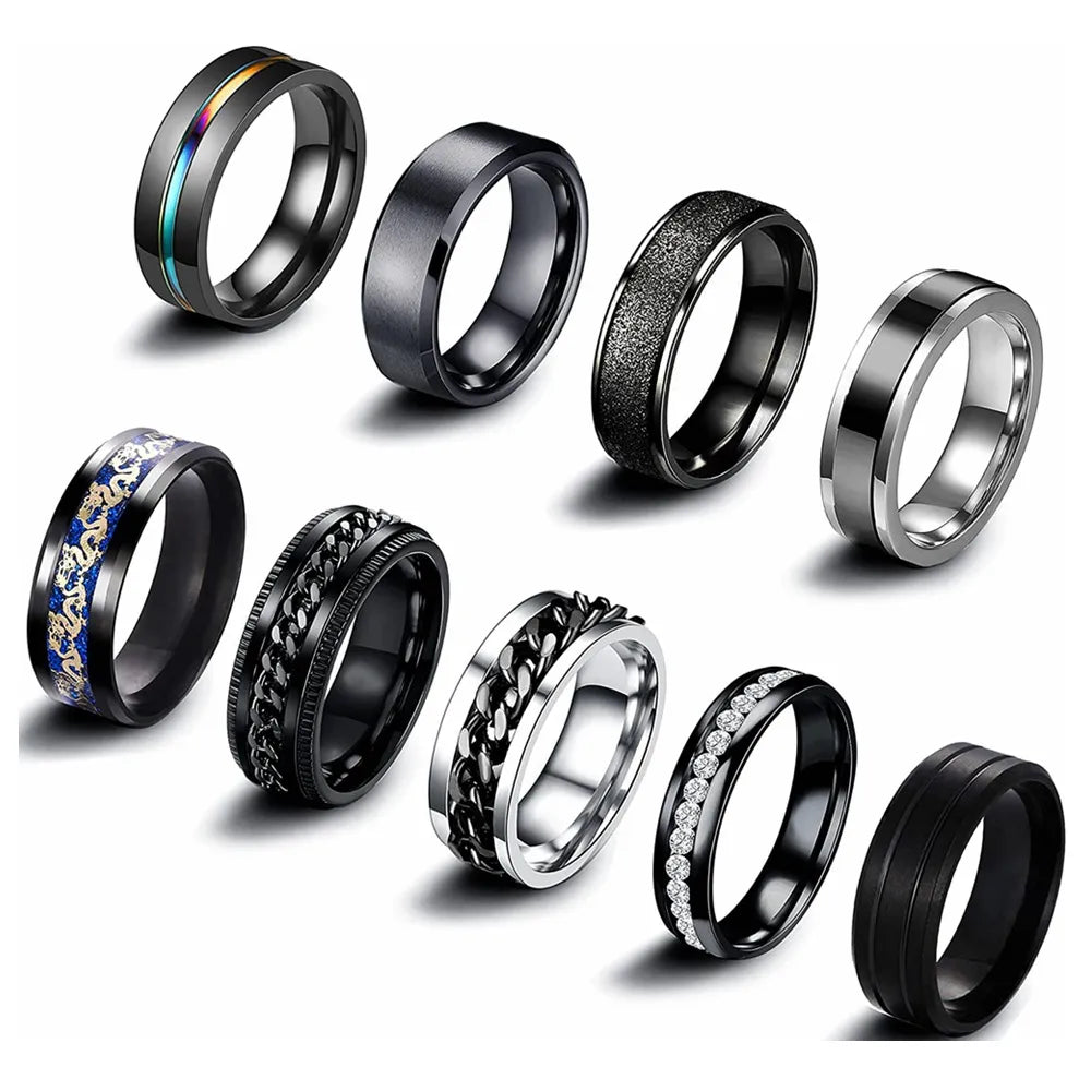 Simple Style Geometric 304 Stainless Steel Plating Inlay Zircon Black Plated Men'S Rings