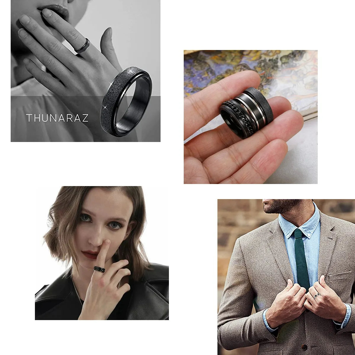 Simple Style Geometric 304 Stainless Steel Plating Inlay Zircon Black Plated Men'S Rings