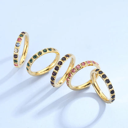 Simple Style Geometric Titanium Steel Plating Rhinestones 18k Gold Plated Rings