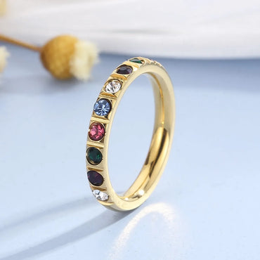 Simple Style Geometric Titanium Steel Plating Rhinestones 18k Gold Plated Rings