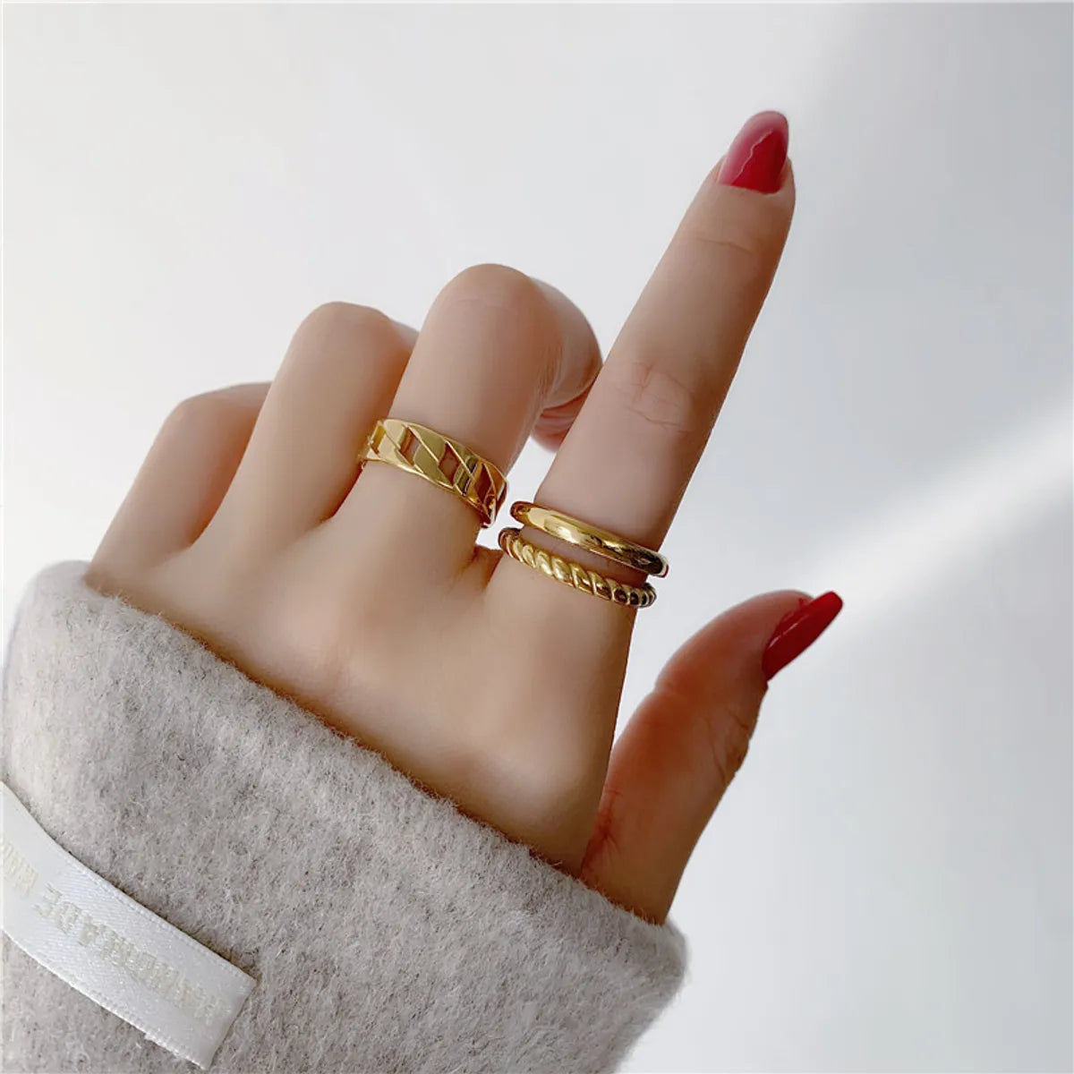 Simple Style Geometric Titanium Steel Plating Rings 1 Piece