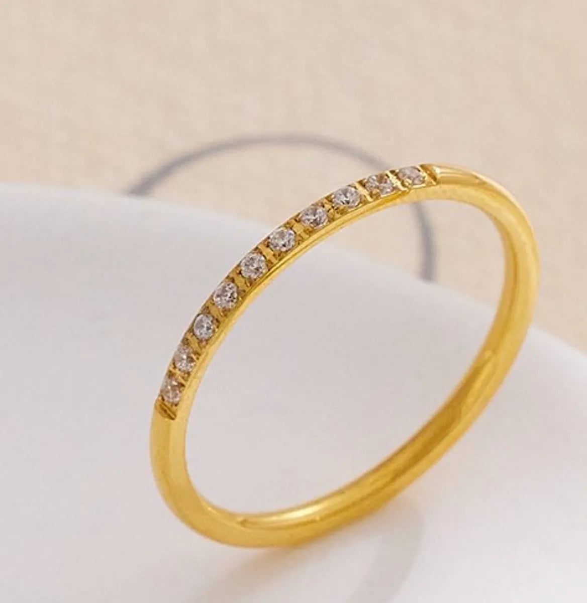 Simple Style Geometric Titanium Steel Polishing Plating Inlay Zircon Rings