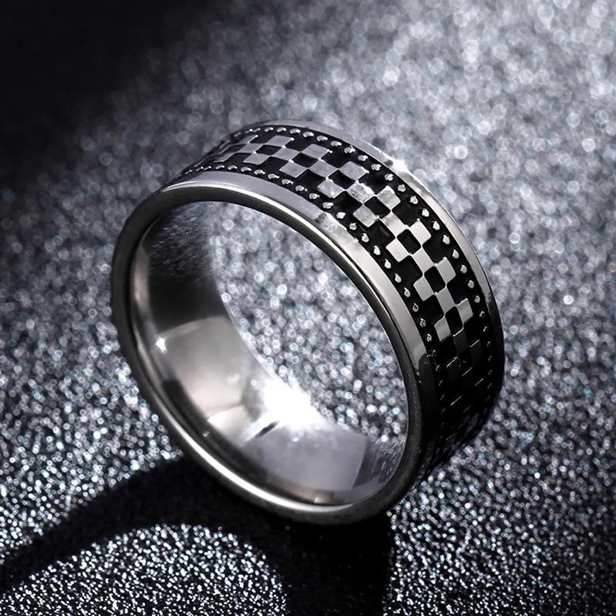 Simple Style Geometric Titanium Steel Rings Carving Stainless Steel Rings