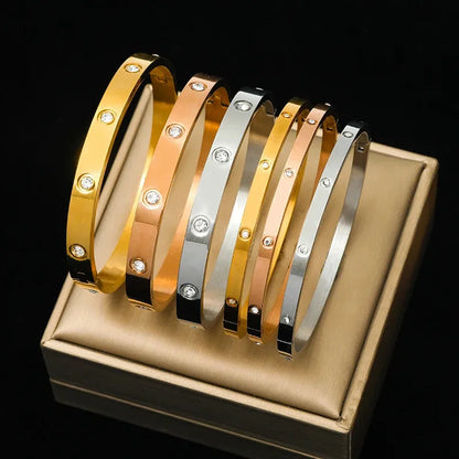 Simple Style Geometric Titanium Steel Zircon Bangle In Bulk