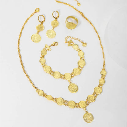 Simple Style Gold Coin Copper 18k Gold Plated Jewelry Set In Bulk