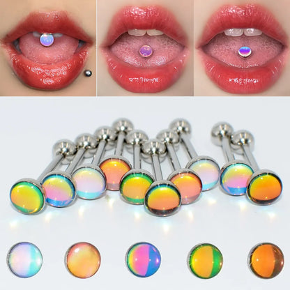 1 Piece Tongue Rings Simple Style Gradient Color 304 Stainless Steel Resin Polishing Tongue Rings