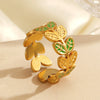 Simple Style Green Oil Dropping Leaf Flower Hiphop Allmatch Electroplated Stainless Steel Women's Ring