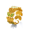 Simple Style Green Oil Dropping Leaf Flower Hiphop Allmatch Electroplated Stainless Steel Women's Ring