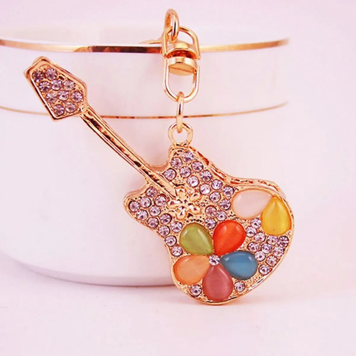 Simple Style Guitar Zinc Alloy Plating Inlay Rhinestones Women'S Bag Pendant Keychain