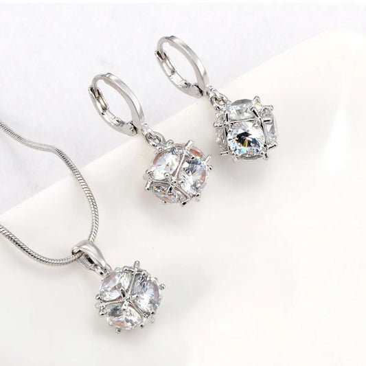 Copper Rhodium Plated Simple Style Plating Inlay Hairball Zircon Jewelry Set