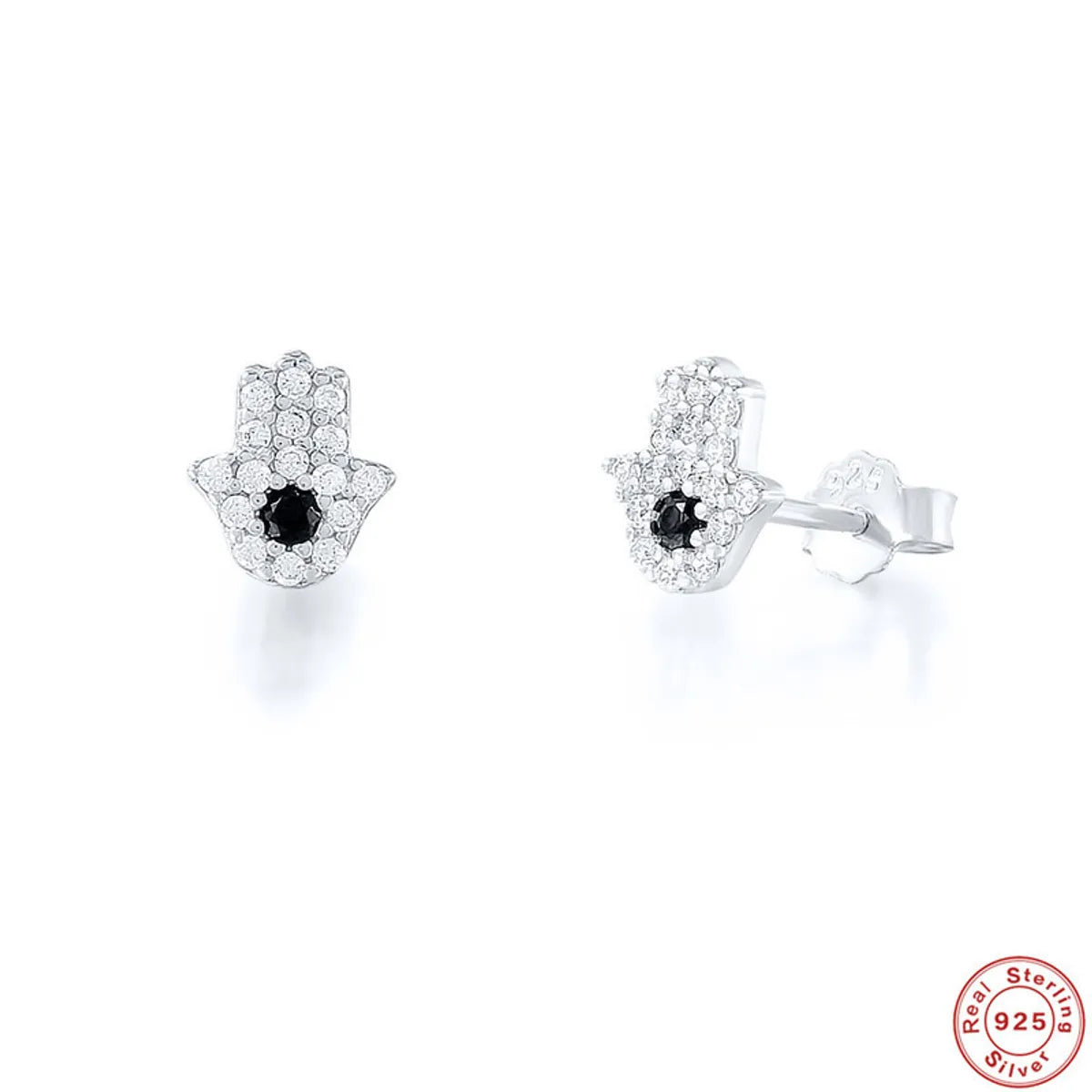 Simple Style Hand Of Fatima Sterling Silver Rhinestones Ear Studs 1 Pair