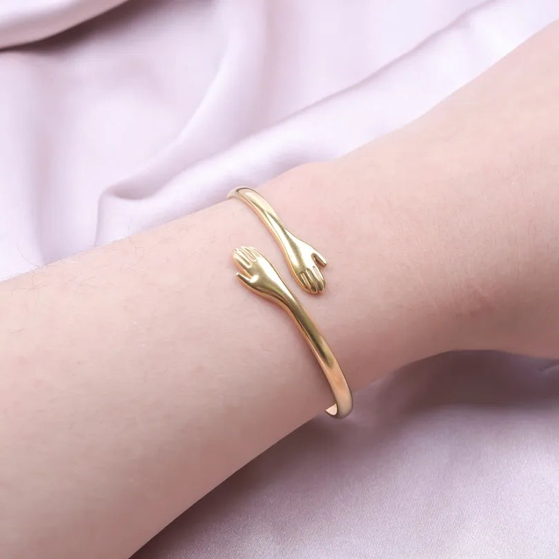 Simple Style Hand Solid Color 304 Stainless Steel 18K Gold Plated Bangle In Bulk