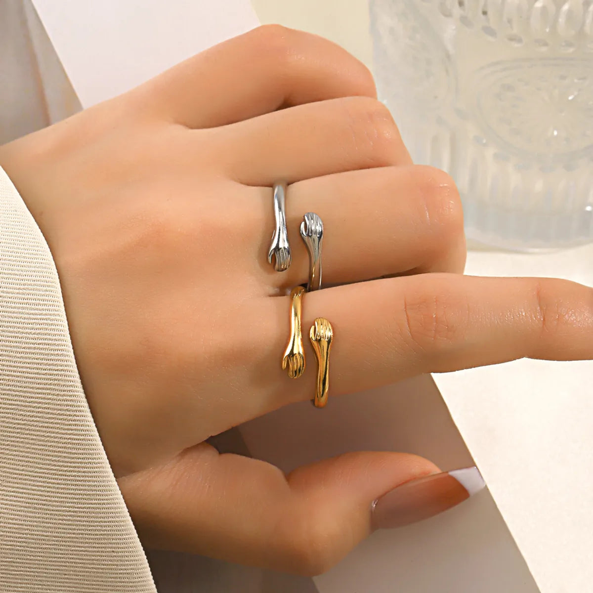 Simple Style Hand Stainless Steel Plating 18k Gold Plated Open Rings