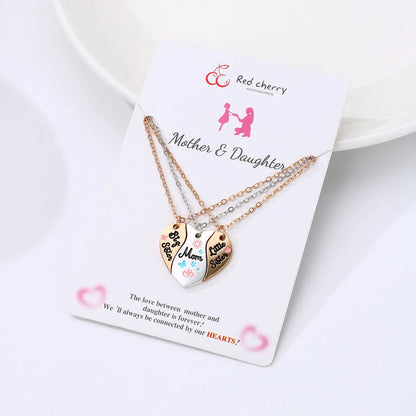 Simple Style Heart Shape Alloy Enamel Plating Mother's Day Mother&daughter Pendant Necklace