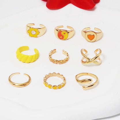 Simple Style Heart Shape Alloy Enamel Stoving Varnish Plating Gold Plated Unisex Open Rings