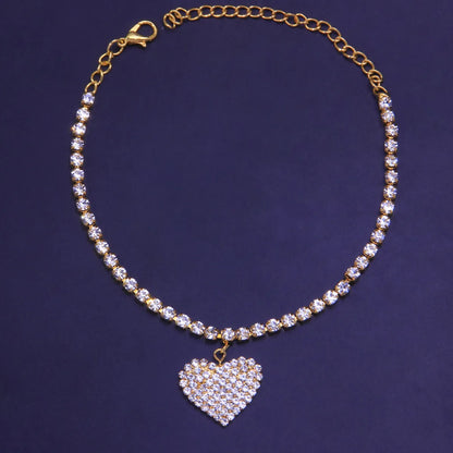 Simple Style Heart Shape Alloy Inlay Artificial Rhinestones Artificial Diamond Anklet