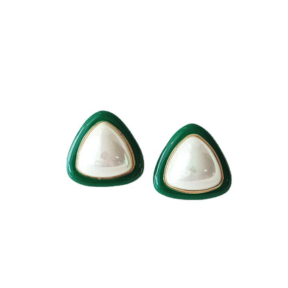 Simple Style Heart Shape Alloy Inlay Pearl Ear Studs 1 Pair