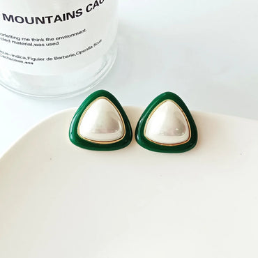 Simple Style Heart Shape Alloy Inlay Pearl Ear Studs 1 Pair