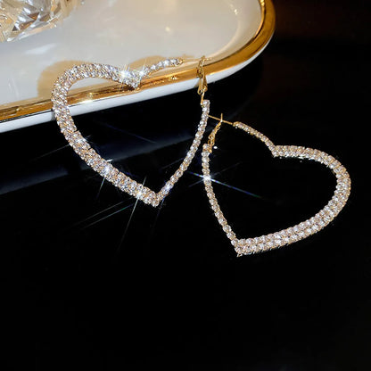 Simple Style Heart Shape Alloy Inlay Rhinestones Women's Hoop Earrings