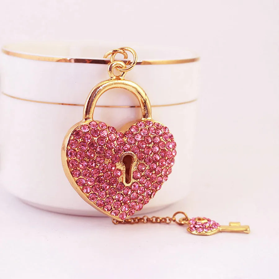 Simple Style Heart Shape Alloy Inlay Rhinestones Women'S Keychain