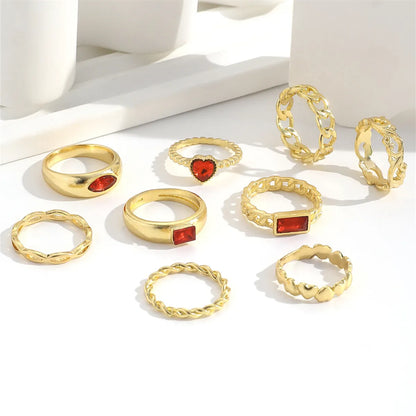 Simple Style Heart Shape Alloy Inlay Rhinestones Women'S Open Rings