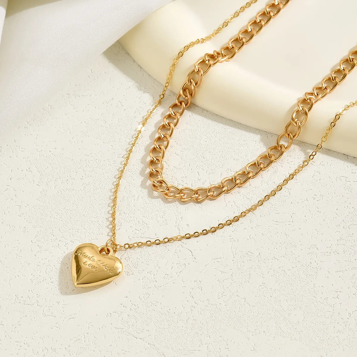 Simple Style Heart Shape Alloy Layered Plating Gold Plated Women'S Layered Necklaces