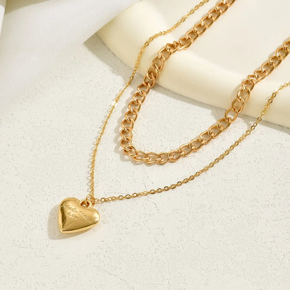 Simple Style Heart Shape Alloy Layered Plating Gold Plated Women'S Layered Necklaces