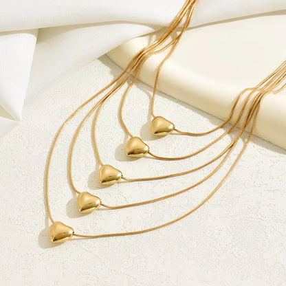 Simple Style Heart Shape Alloy Layered Plating Gold Plated Women'S Layered Necklaces