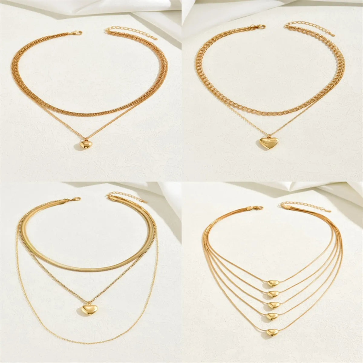 Simple Style Heart Shape Alloy Layered Plating Gold Plated Women'S Layered Necklaces