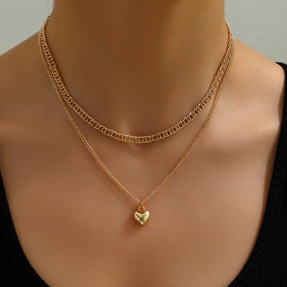 Simple Style Heart Shape Alloy Layered Plating Gold Plated Women'S Layered Necklaces