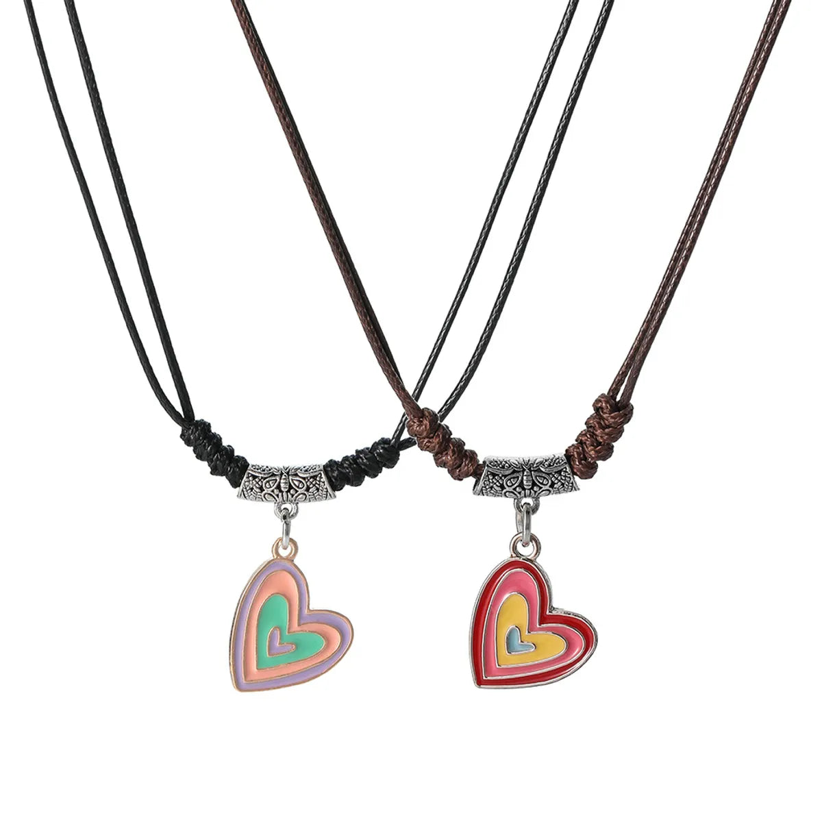 Simple Style Heart Shape Alloy Leather Rope Enamel Unisex Pendant Necklace