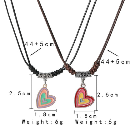 Simple Style Heart Shape Alloy Leather Rope Enamel Unisex Pendant Necklace