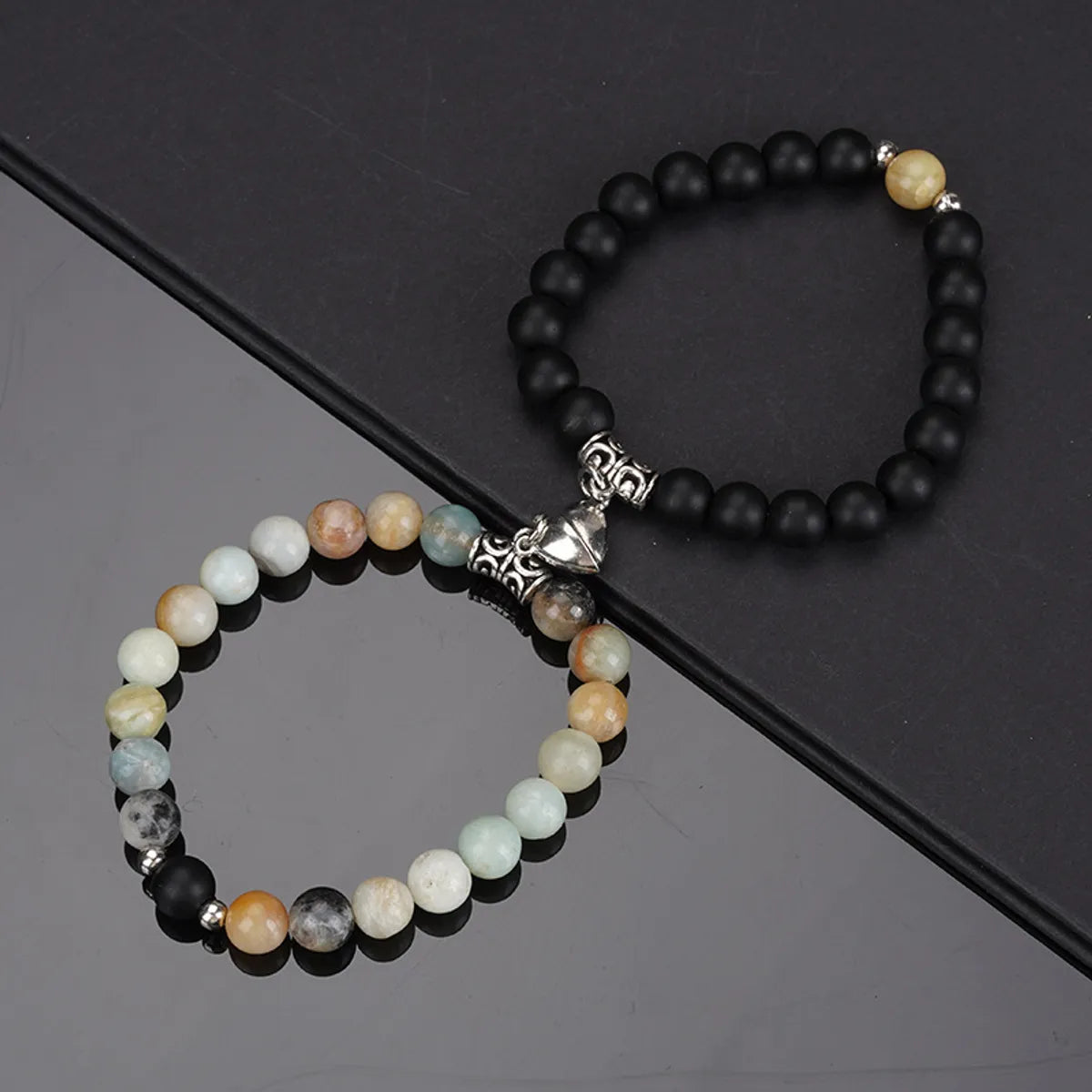 Simple Style Heart Shape Alloy Natural Stone Beaded Stoving Varnish Bracelets 2 Pieces