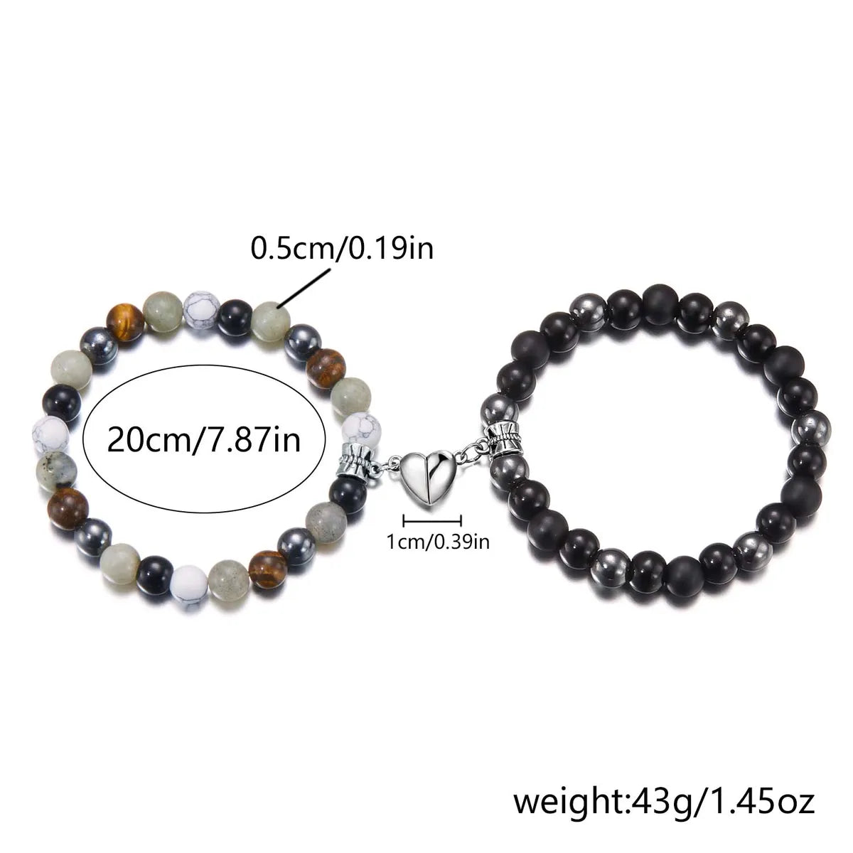 Simple Style Heart Shape Alloy Natural Stone Glass Beaded Unisex Bracelets