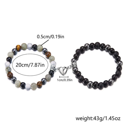 Simple Style Heart Shape Alloy Natural Stone Glass Beaded Unisex Bracelets