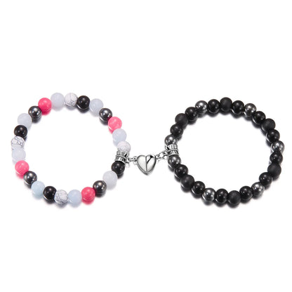 Simple Style Heart Shape Alloy Natural Stone Glass Beaded Unisex Bracelets