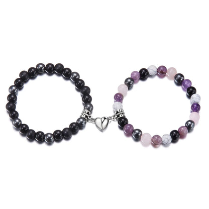 Simple Style Heart Shape Alloy Natural Stone Glass Beaded Unisex Bracelets