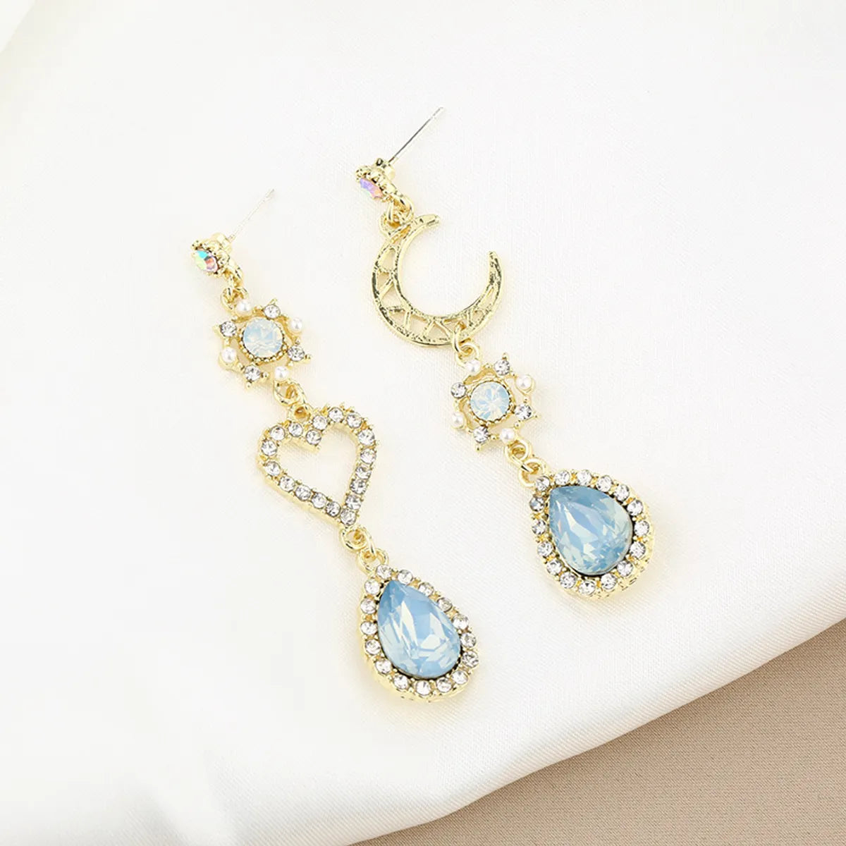 Simple Style Heart Shape Alloy Plating Inlay Artificial Gemstones Women's Drop Earrings