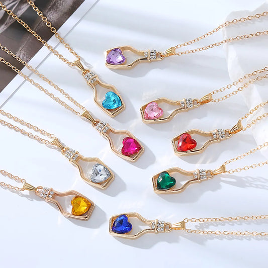 Simple Style Heart Shape Bottle Alloy Plating Inlay Artificial Crystal Women'S Pendant Necklace